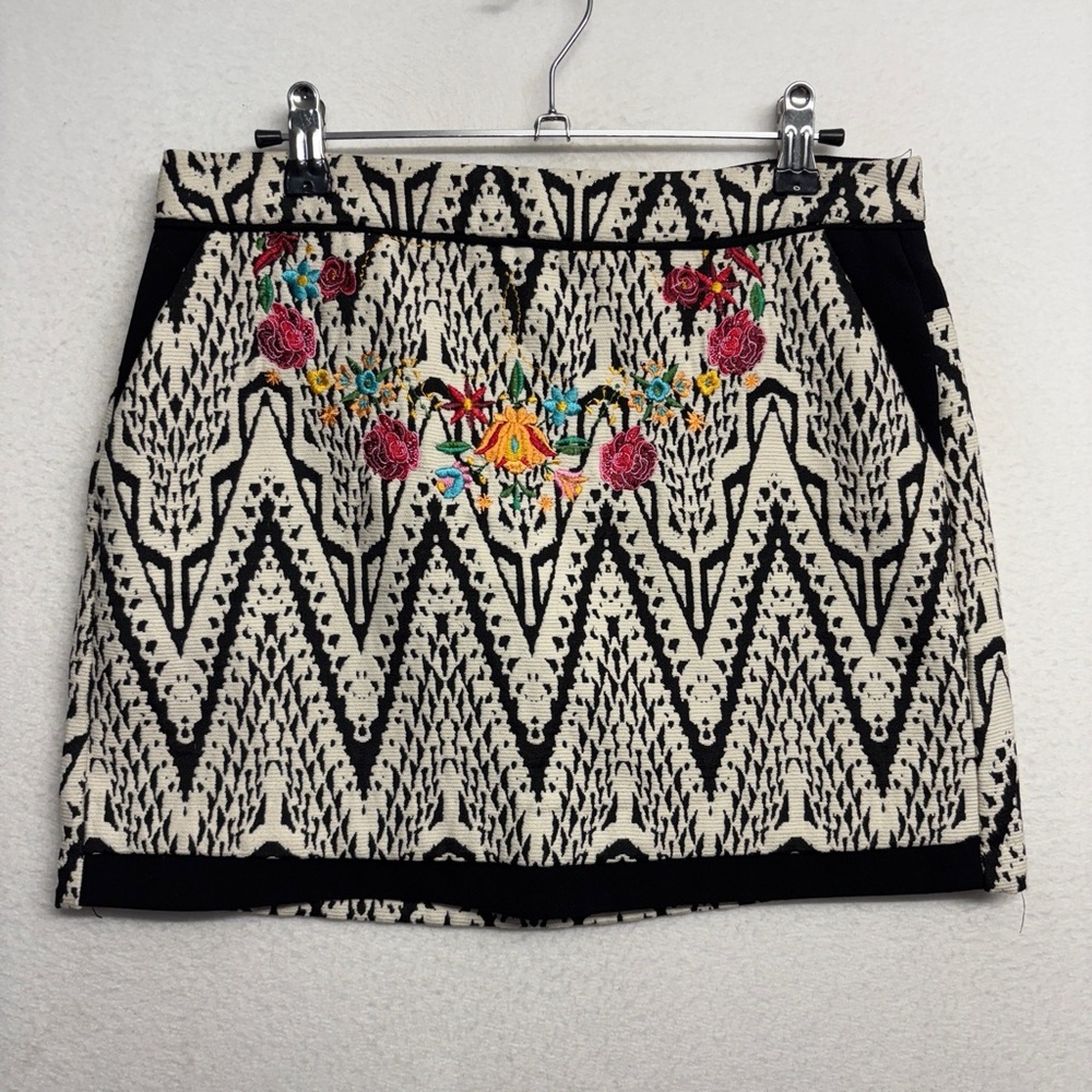 Desigual Black and Cream Mini Skirt with Floral Embroidery
